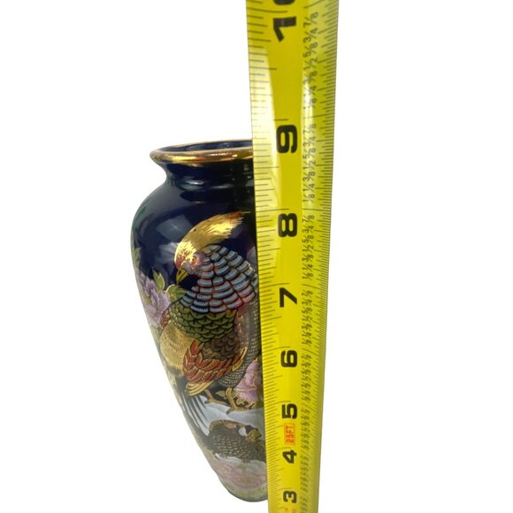 Vintage Hand-Painted Peacock & Floral Vase 12" Tall 5" Wide Ceramic For Home Dec - Picture 2 of 9